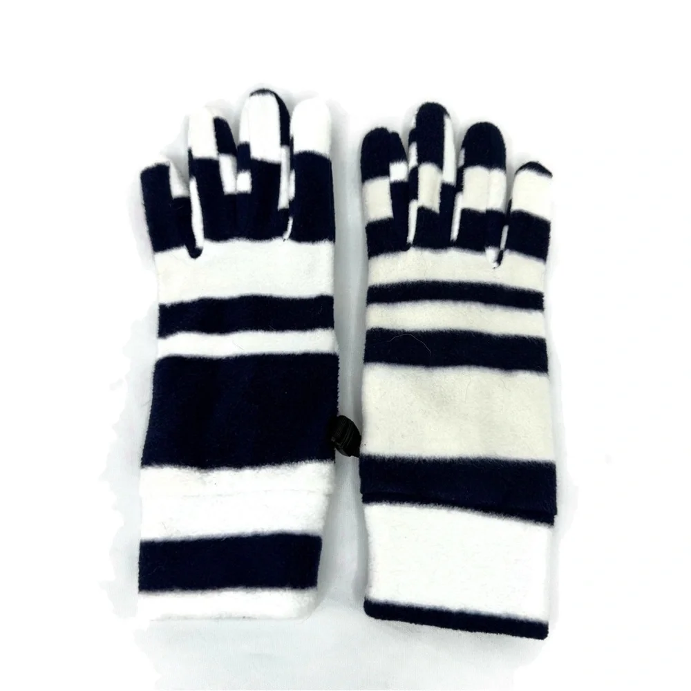 Lands’ End Womens Small Navy and White Striped Fleece Gloves